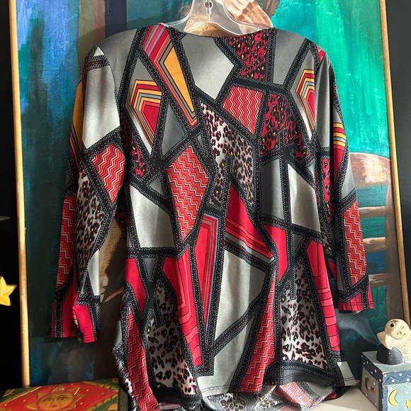 Vintage 90s Y2K Colorful Geometric Women's Blouse Top Size Large - Picture 11 of 16